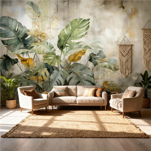 Vintage Yapraklar Tasarım Duvar Kağıdı